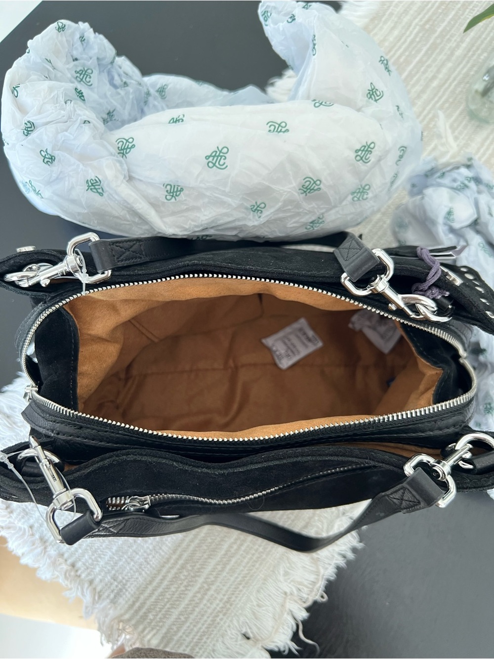 American Leather Co. Black Suede Studded Shoulder Bag - Picture 9 of 16